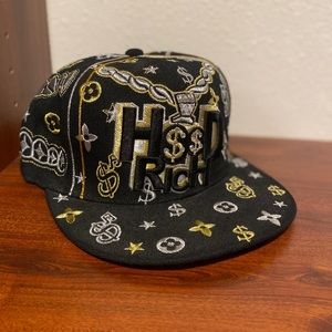Mens Black & Gold Hood Rich Flat Bill Fitted Hat